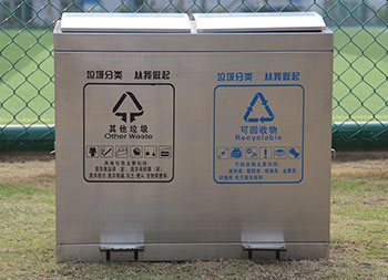 學校腳踏式不銹鋼分類垃圾箱主圖