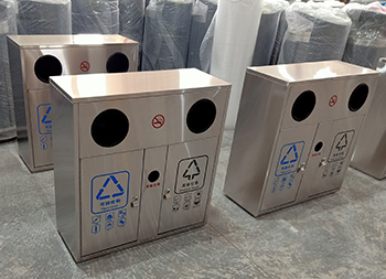 戶外方形兩分類不銹鋼垃圾箱主圖