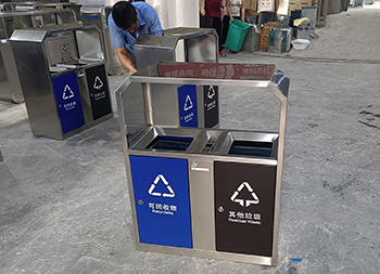 市政街道方形不銹鋼兩分類垃圾箱主圖