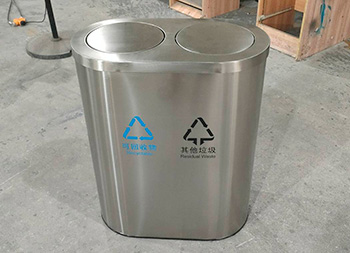 室內商用帶蓋兩連體不銹鋼分類垃圾桶主圖