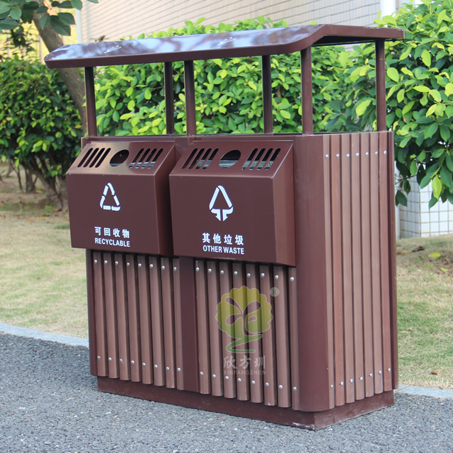公園創(chuàng)意兩分類(lèi)鋼木垃圾桶
