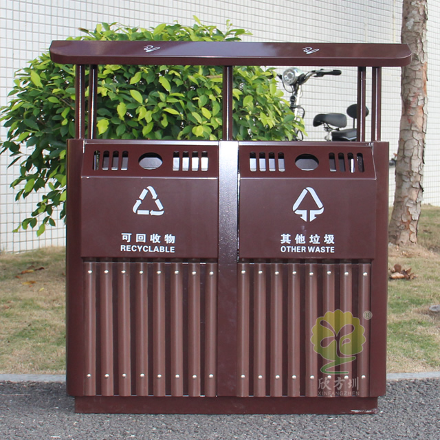 公園創(chuàng)意兩分類(lèi)鋼木垃圾桶