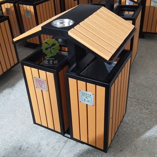 戶外屋形兩分類鋼木垃圾箱